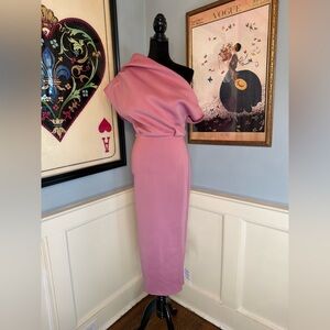 Midi Demi Dress with Dramatic Neckline in Lilac Rose Sz 6